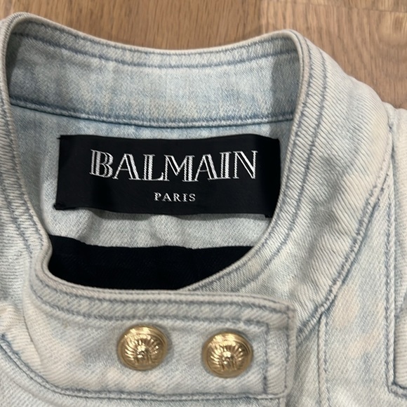 BALMAIN denim biker jacket sz 38 - Picture 6 of 7